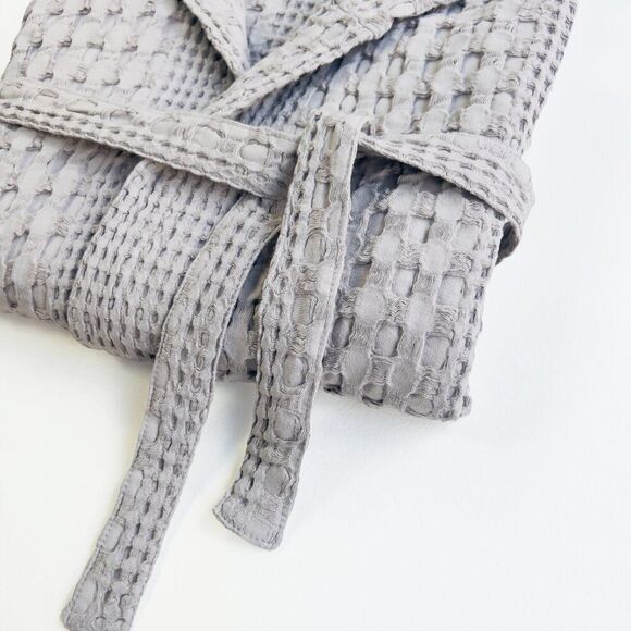 100% Organic Waffle Cotton Bathrobe Grey XL/XXL - Picture 6 of 6